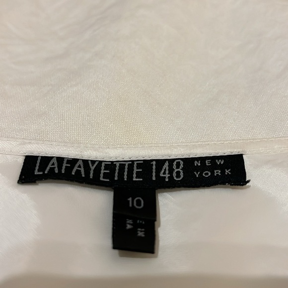 EUC Lafayette 148 White/Blue/Turquoise lined skirt size 10 w/sequins 100% Linen - Picture 5 of 6